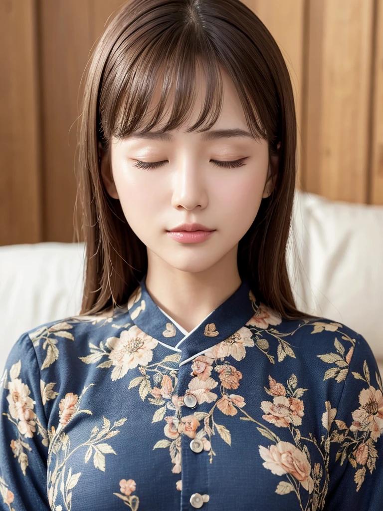 Highest quality、masterpiece、8k、Very detailed、Realistic、Eyes closed、I&#39;m climaxing、whole body、Black Hair、Short Hair、Small face、Slender、Saggy big breasts、Thin and beautiful legs、narrow and constricted waist,、Completely naked、Lying on one&#39;s back on the bed、legs spread wide apart、Having sex in the missionary position、whole bodyが汗まみれ、A pussy with a dick in it、Angle of sexual intercourse