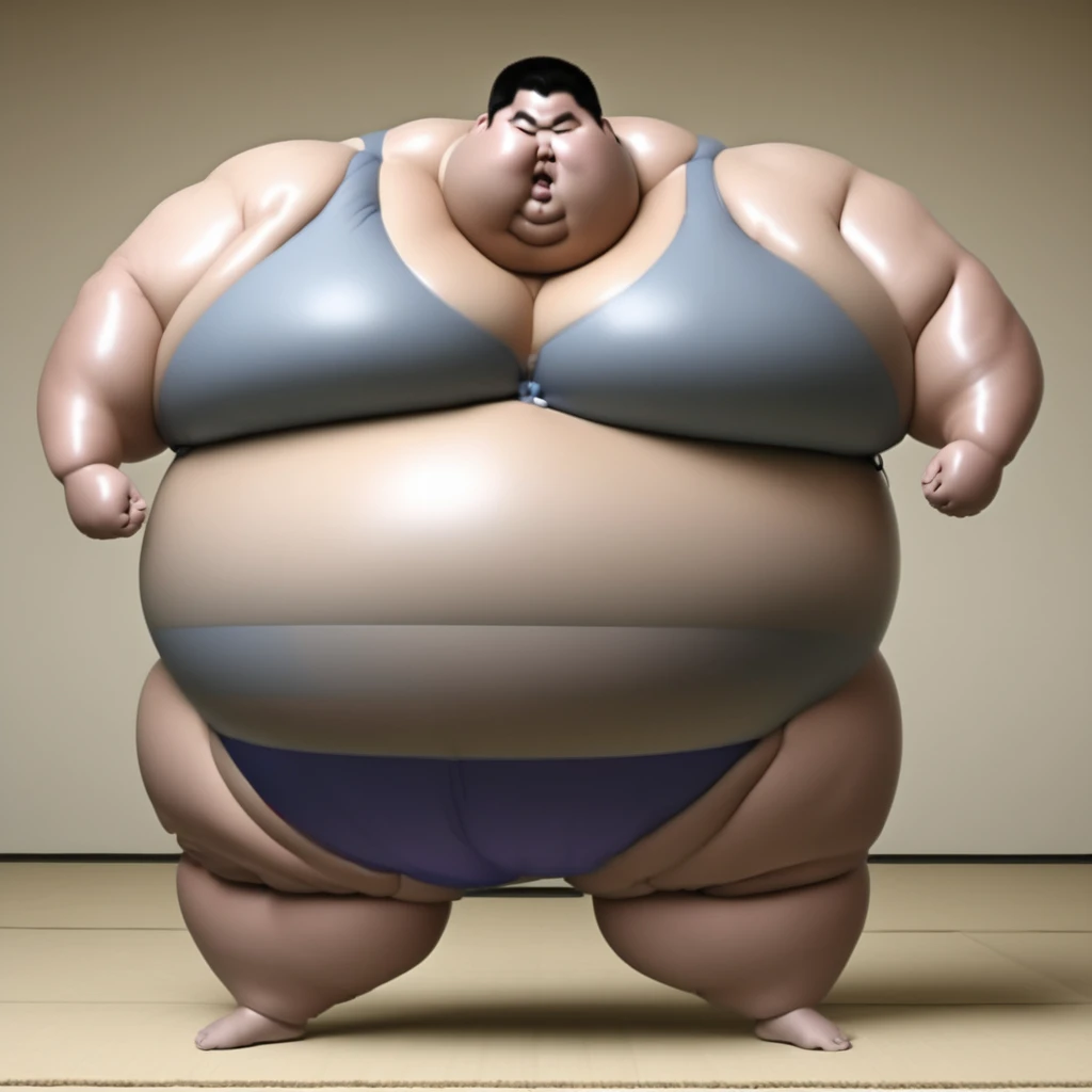 Male Focus, One boy, Super Chub, Big Belly, Sumo, alone, Are standing, whole body, , Black Hair, Fat man,At the Beach,Flabby fat