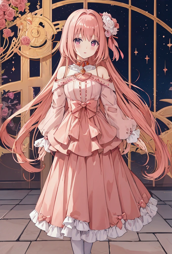 (((purinpuon pixiv, no future))) pink gold rose gold themed ((anime girl))