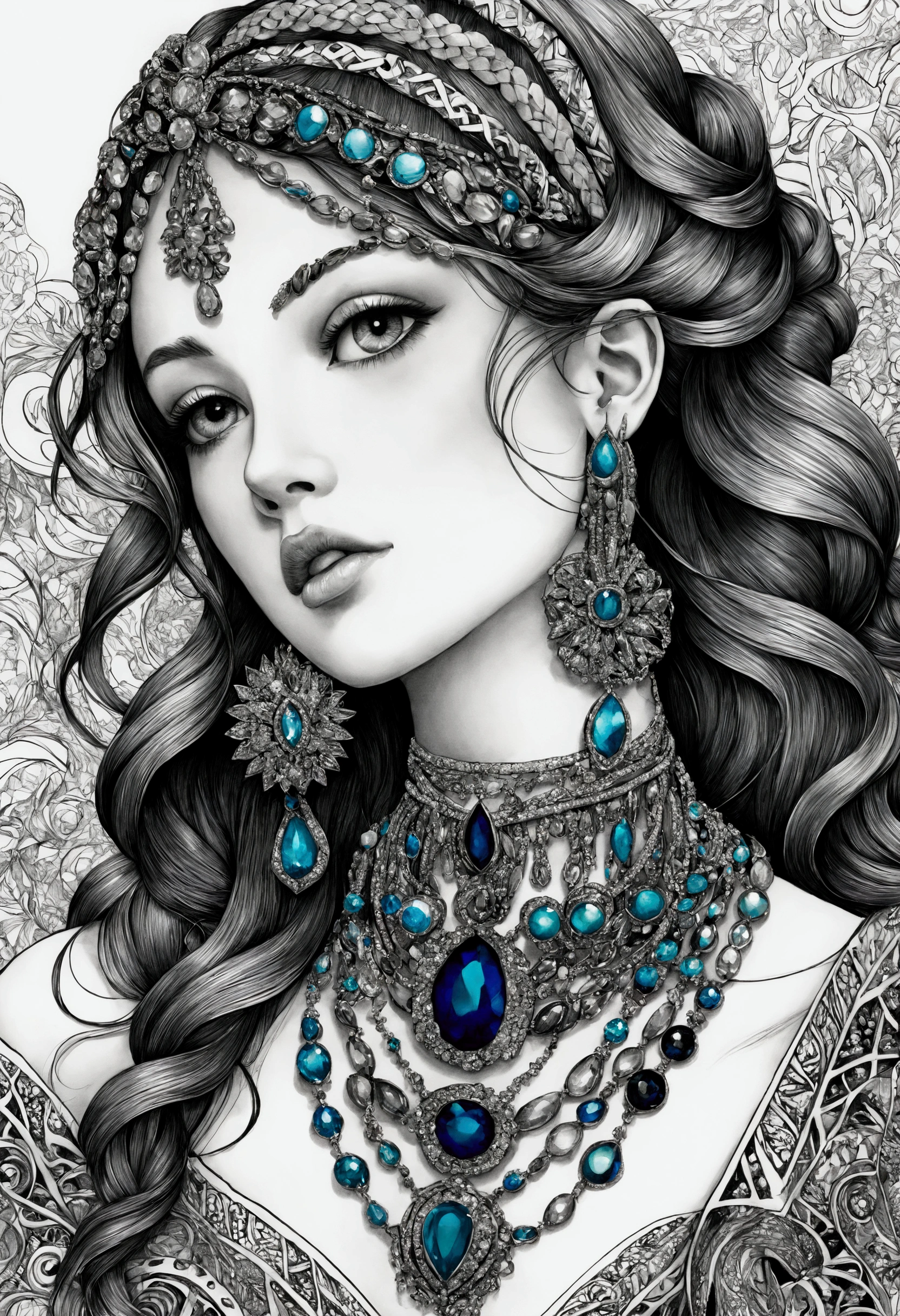 Official Art, wallpaper, Super detailed, beautiful and aesthetic, beautiful, masterpiece, Highest quality, (zenTangle, Tangle, enTangle), (Ecstasy of Jewelry:1.2) Dynamic Angle, colorful, the most beautiful form of chaos, elegant, Brutalist design, Vibrant colors, Romanticism, Atmospheric,information,colorful ,beautiful顔立ち,12 years old,girl