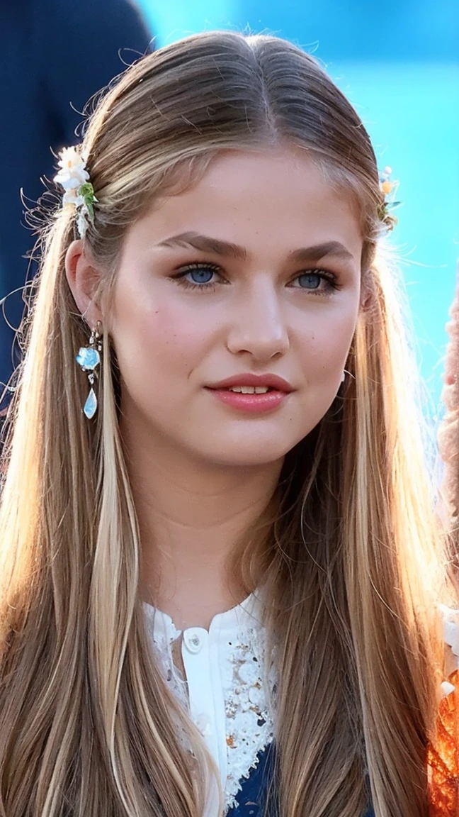leonor, Beautiful realistic girl with BRIGHT WHITE-BLUE long hair ,Closeup of clean skin with detailed skin. ,longitud total,in short miniskirt,on an orange background ,Against the background of the starry sky.,bright makeup,EARRINGS WITH DIAMONDS,gray two-leaf flower,translucent speckled bifoliate gray,bioluminiscente: ecualizador musical 8K de ultra high quality, high contrast, Rich colors, luz outfit, super detailed photos. ultra high quality 8K, high contrast, noise reduction, яркие Rich colors.. high quality, 8k ultra high definition, high contrasthigh quality,soft close focus,very beautiful flower, translucent red lily of the valley with dewdrop flower, The bioluminescent flower shines and shines., he grows in a mysterious forest, Shrouded in mystery, Сверхhigh quality 8k, high contrast, Rich colors, luz outfit, ultra detailed photos. Сверхhigh quality 8k, high contrast, noise reduction, bright Rich colors.. high quality, 8k ultra high definition, high contrast