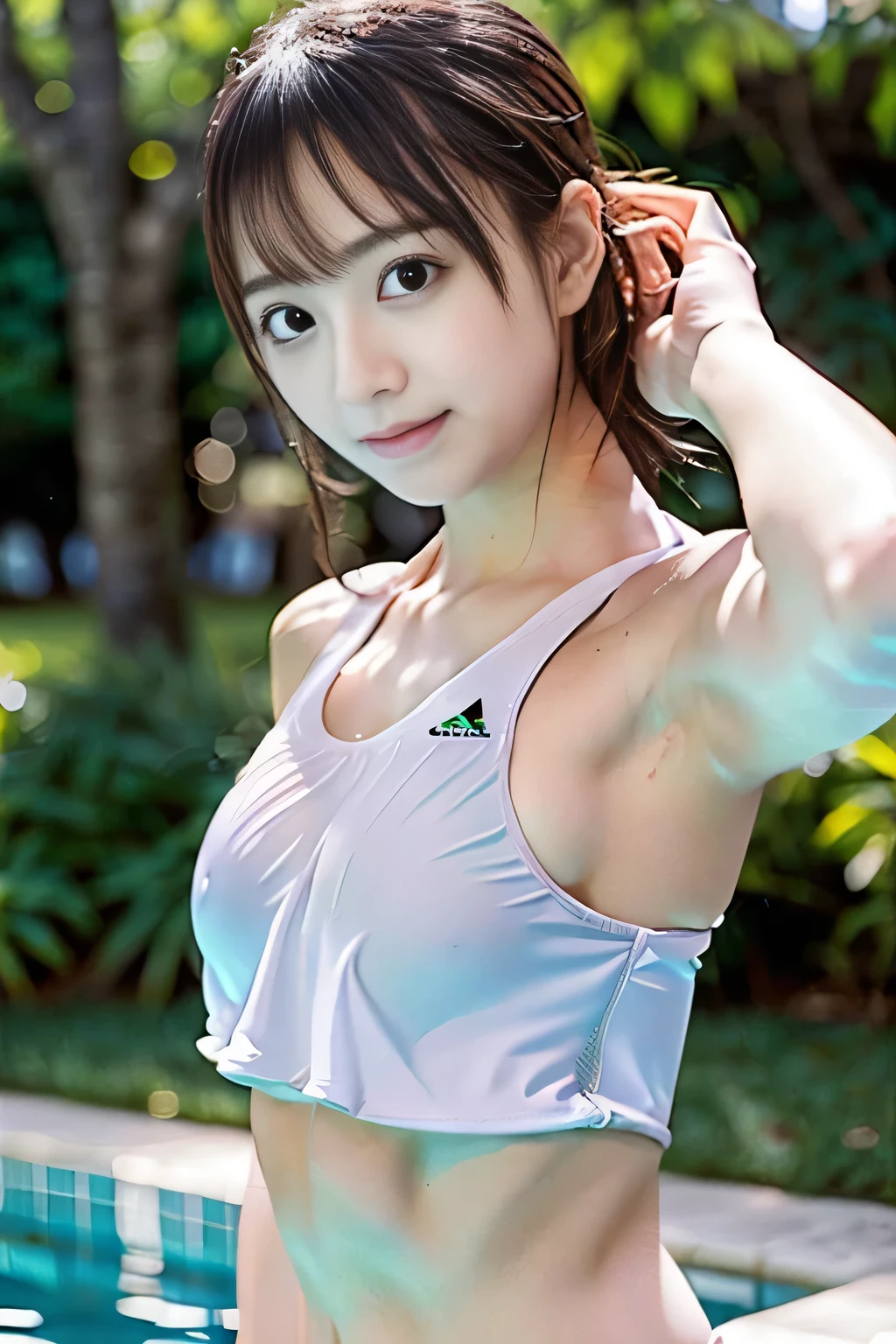 (Best Quality, 8K, hight resolution, masutepiece:1.5), Ultra-detailed, (Realistic ,Photorealistic ,Photorealsitic:1.5), 1girl in, (Perfect body :1.5), Ultra-detailed face, Detailed lips, Detailed eyes, y double eyelids, Beautiful detailed eyes, Beautiful detailed lips, sexlirty pose, Hi-Res, Cinematic Angle, Professional Lighting, Unity 8k Wallpaper, Aesthetic, masterpiece, top-quality, Shy laughter, South Island, Waikiki, indoors, (Large Breast (Slim Body:1.5), (Cute School Swimsuit:1.8), (18 years old:1.8), (Sideboob:1.5), (Underboob1.5),