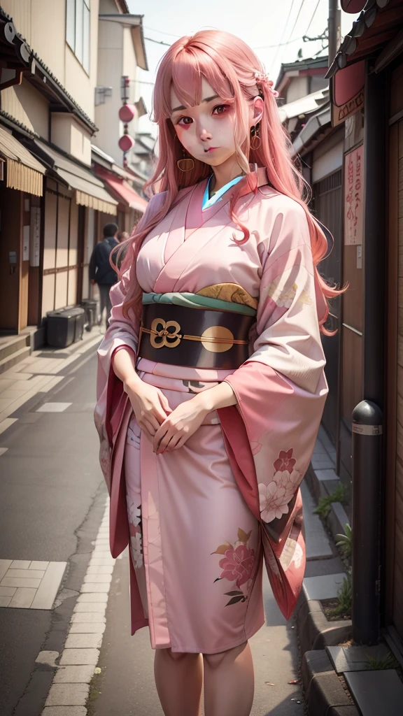 Cute Japanese woman, (16 years old), (Very cute face: 1.3), White moisturized skin,
BREAK,
Fighter, Kung Fu fighter, Idol,
BREAK,
(Wearing cute kimono: 1.3), (Very revealing kimono), Very big earrings, Short length,
BREAK,
(Long hair), (Bangs: 1.2), (Pink hair: 1.3), (Wavy hair), (Gradient color red hair: 1.3), (Red hair tips),
BREAK,
Masterpiece, Perfect lighting, Ultra high resolution, 8K, (Very detailed: 1.4), (From the front), Looking at the camera, Melancholic expression,
BREAK,
(Japanese city streets: 1.2), Tokyo Tower in Japan background,