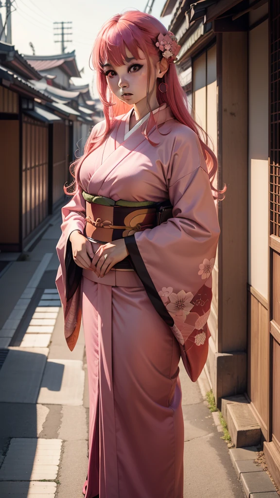 Cute Japanese woman, (16 years old), (Very cute face: 1.3), White moisturized skin,
BREAK,
Fighter, Kung Fu fighter, Idol,
BREAK,
(Wearing cute kimono: 1.3), (Very revealing kimono), Very big earrings, Short length,
BREAK,
(Long hair), (Bangs: 1.2), (Pink hair: 1.3), (Wavy hair), (Gradient color red hair: 1.3), (Red hair tips),
BREAK,
Masterpiece, Perfect lighting, Ultra high resolution, 8K, (Very detailed: 1.4), (From the front), Looking at the camera, Melancholic expression,
BREAK,
(Japanese city streets: 1.2), Tokyo Tower in Japan background,