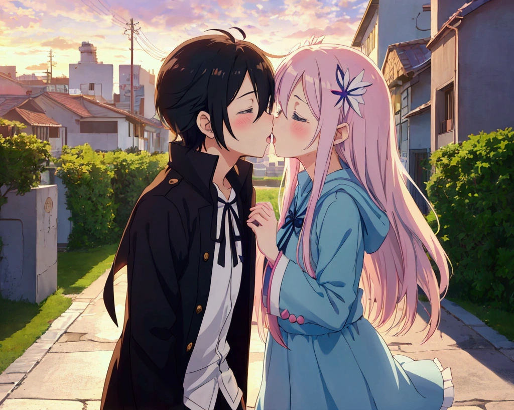 anime, kids, kids cute, couple kissing in the sky with birds flying overhead, kissing together cutely, romanticism lain, shoujo romance, sakimi chan, lovely kiss, kissing together, anime picture, in love, kissing, romantic!!!, anime, re:zero, echidna, subaru, making love, cute anime, beautiful anime, anime!!, anime wallaper, cielo hermoso, lagrimas de felicidad en la niña