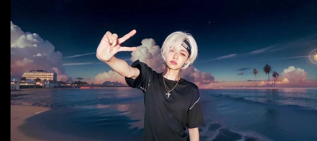 1 boy, handsome asian male, extremely detailed face, beautiful detailed eyes, beautiful detailed lips, street view, sunrise, different every time, white hair, grey hair, stylish hair, (best quality,4k,8k,highres,masterpiece:1.2),ultra-detailed,(realistic,photorealistic,photo-realistic:1.37),gorgeous colors,dramatic lighting,cinematic