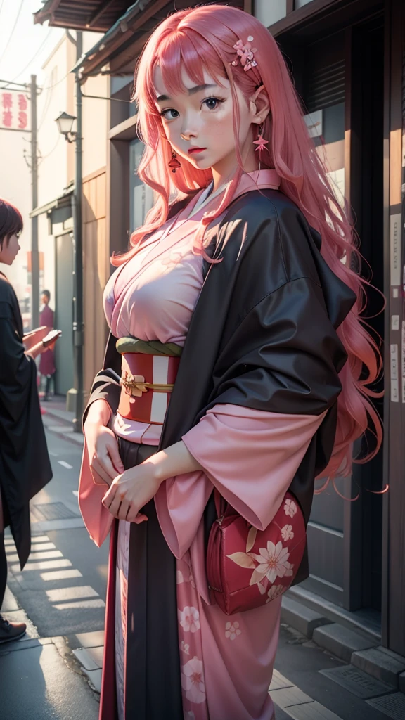 Cute Japanese woman, (16 years old), (Very cute face: 1.3), White moist skin,
BREAK,
Fighter, Kung Fu fighter, Idol,
BREAK,
(Wearing cute kimono: 1.3), (Very revealing kimono), Very big earrings, Short length,
BREAK,
(Long hair), (Bangs: 1.2), (Pink hair: 1.3), (Wavy hair), (Gradient color red hair: 1.3), (Red hair tips),
BREAK,
(Realistic: 1.3), Masterpiece, Perfect lighting, (Ultra high resolution), (8K), (Very detailed: 1.4), (From the front), Looking at the camera, Melancholic expression,
BREAK,
(Japanese city streets: 1.2), Background of Tokyo Tower in Japan,