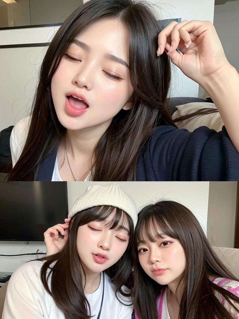 Highest quality、masterpiece、8k、Very detailed、Realistic、Eyes closed、Mouth open and tongue out、I&#39;m climaxing、(whole body:1.2)、Black Hair、Short Hair、Small face、Slender、Saggy big breasts、Thin and beautiful legs、narrow and constricted waist,、(Completely naked:1.2)、(Lying on one&#39;s back on the bed:1.2)、(legs spread wide apart:1.2)、(Having sex in the missionary position:1.2)、whole bodyが汗まみれ、(A pussy with a dick in it:1.2)、(Angle of sexual intercourse:1.2)