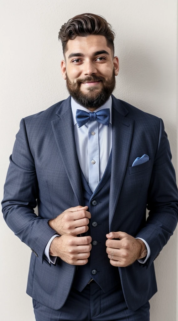 Bearded man in blue suit and short hair