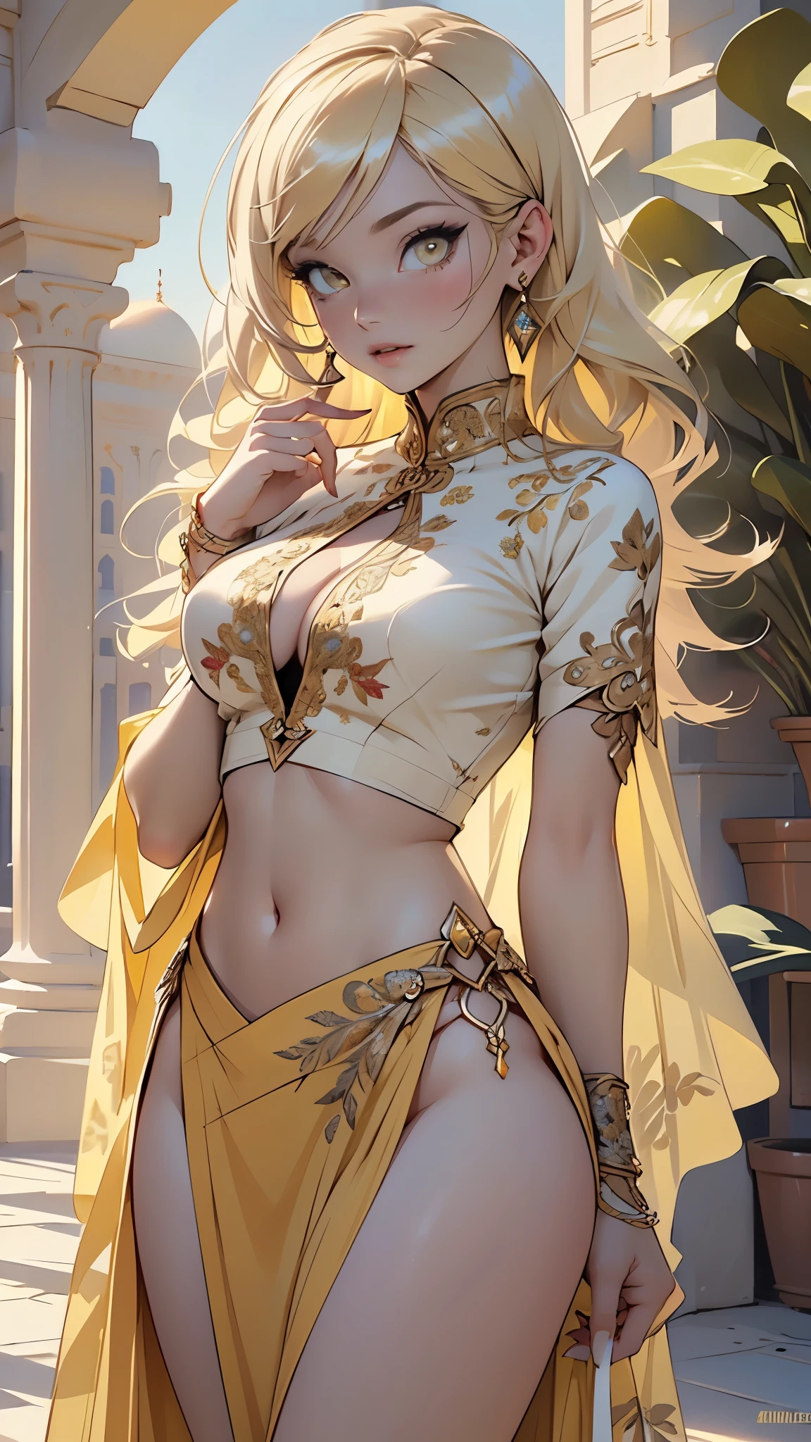 ((((indian girl)))),

girl,((yellow_body:1.3,yellow_face:1.3, completely yellow_skin:1.3)),(large breasts:1.4),saggy breasts,((((yellow hair)))),(((yellow_eyes:1.3))),intricate eyes,beautiful detailed eyes,symmetrical eyes,(((lustrous skin:1.5,bright skin: 1.5,shiny skin,very shiny skin,shiny body))),(spider lower abdomen,narrow waist,wide hip,bimbo body,inflated legs,thick thighs,delicate detailed fingers),((hand consists of a short thumb and four fingers,hand with just five fingers,(detailed face))),

(cute,slutty,sensual,seductive look,seductive,((erotic)),opulent,sumptuous,longingly,(nsfw)),

(arabian clothes, harem outfit, arabian dancing girl, belly dancer outfit, sex slave, jewelry, sheer loincloth, pelvic curtain, midriff, bracelets,),(arabian jewelry,intricate necklace),(((intricate outfit,intricate clothes))),(((intricate outfit,intricate clothes,embroidered outfit,ornate outfit))),

(dynamic pose:1.0),embarrassed,(centered,scale to fit dimensions,Rule of thirds),

inside,indoor,((palace in Arabia, palace in Arabia background)),scenery:1.25,((intricate scenery)),

(Glossy winter ornaments),highres,sharp focus,(ultra detailed,extremely detailed),(photorealistic artwork:1.37),(extremely detailed CG unity 8k wallpaper),(((vibrant colors,vibrant theme))),(intricate),(masterpiece),(best quality),artistic photography,(photography taken by sldr),(intricate background),perfect rendered face,perfect face details,realistic face,photo realistic,((intricate detail)),(((realism))),
