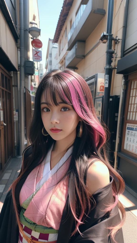 Cute Japanese woman, (16 years old), (Very cute face: 1.3), White moist skin,
BREAK,
Fighter, Kung Fu fighter, Idol,
BREAK,
(Wearing cute kimono: 1.3), (Very revealing kimono), Very big earrings, Short length,
BREAK,
(Long hair), (Bangs: 1.2), (Pink hair: 1.3), (Wavy hair), (Gradient color red hair: 1.3), (Red hair tips),
BREAK,
(Realistic: 1.3), Masterpiece, Perfect lighting, (Ultra high resolution), (8K), (Very detailed: 1.4), (From the front), Looking at the camera, Melancholic expression,
BREAK,
(Japanese city streets: 1.2), Background of Tokyo Tower in Japan,