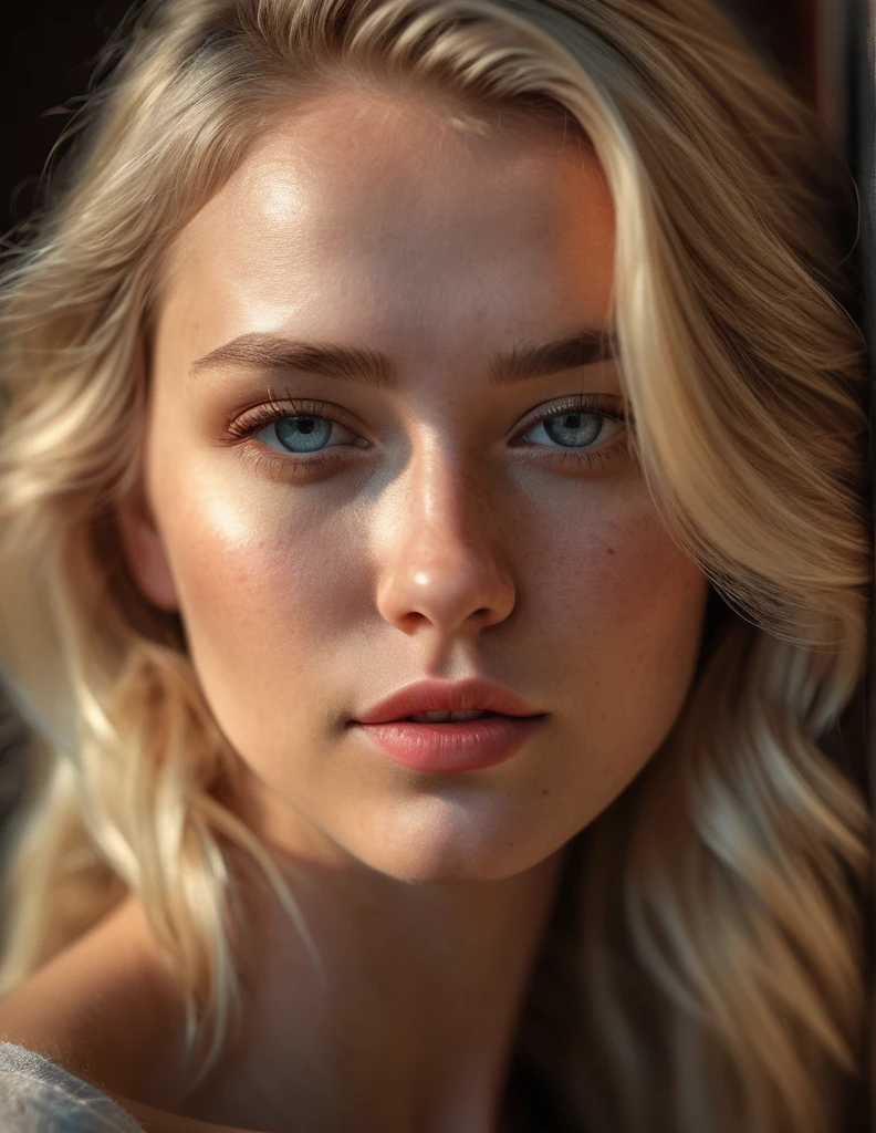 a beautiful blonde woman, detailed eyes, natural skin, hard shadows, film grain, portrait, photo, instagram, 26 years old, best quality, 4k, 8k, highres, masterpiece, ultra-detailed, realistic, photorealistic, HDR, UHD, studio lighting, ultra-fine painting, sharp focus, physically-based rendering, extreme detail description, professional, vivid colors, bokeh