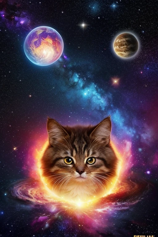 Cute animal images with space background。The animal has big eyes and fluffy fur.、He has a surprised look on his face.。Stars and galaxies shine in the background.、Colorful nebulae and planets。Do animals wear space suits?、Floating in zero gravity。Overall clear and colorful main animal image。」