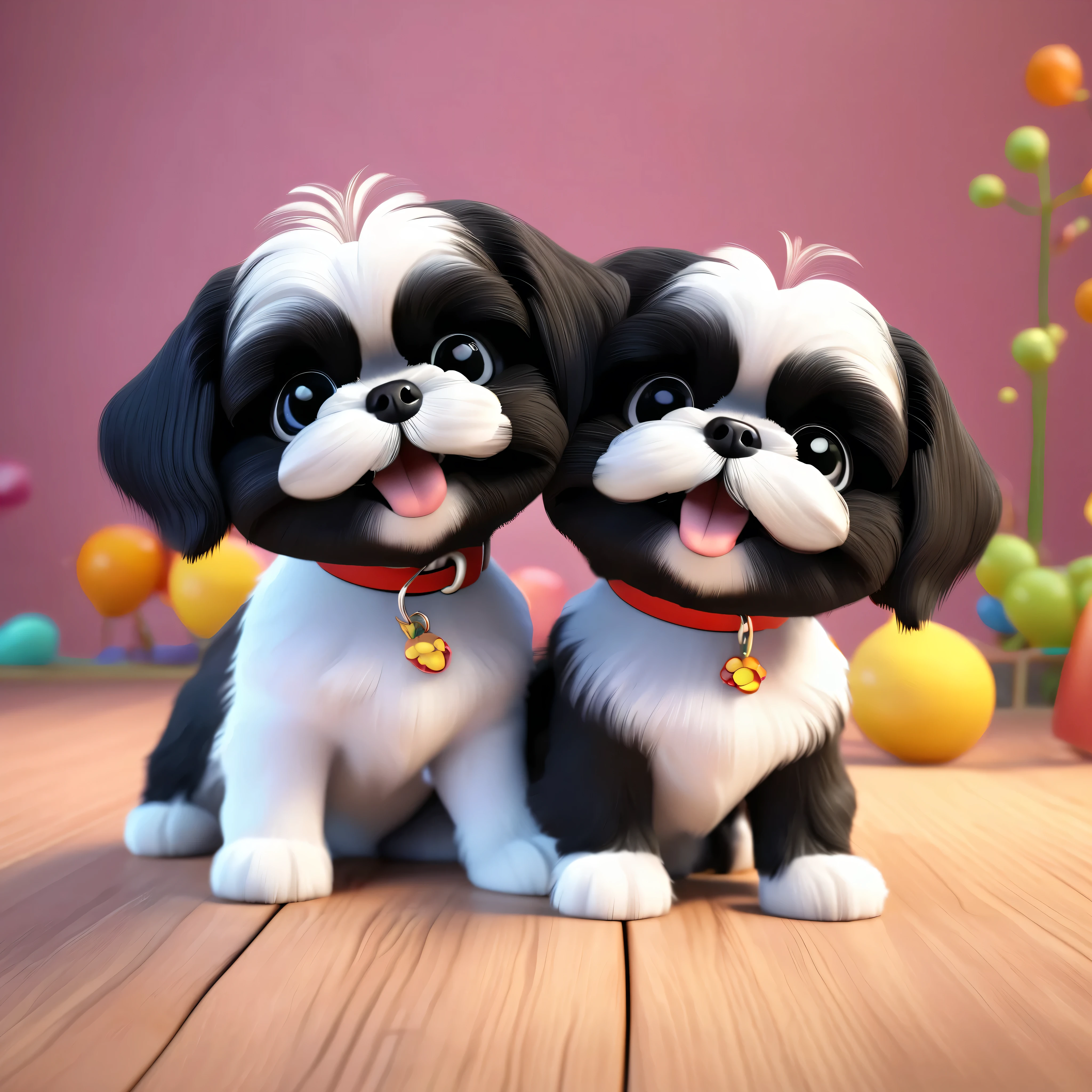 2 Adorable small black Shih Tzu puppies playing Disney background 3d cartoon 3d render disney pixar styleundefined, undefined, undefined, undefined, undefined, undefined, undefined, undefined,