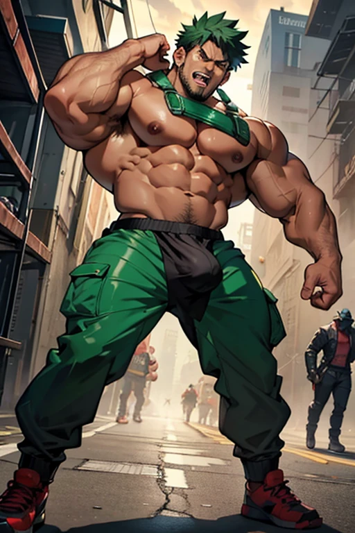 Midoriya, Bakugou, and Kirishima from My Hero Academia as a hyper muscular brainwashed thugs standing in line with other brainwashed thugs wearing identical full body black shiny rubber latex pants and vests staring blankly ahead with vapid expression at a computer screen displaying a hypnotic spiral while they are all restrained in a high-tech villain's base being brainwashed. Repeating mantras over and over again to turn Midoriya into ther brainwashed thrall and affirm he is nothing more than obedient tool to the villains. Hyper muscles. Hyper crotch bulge. Massive swollen crotch. Massive swollen pectorals. Thick glutes. Muscular thighs. Broad shoulders. Big traps. Massive biceps. Massive triceps. "Serve. Obey. Conform. Comply. Stare and let the hero die. You cannot think. Accept this fate. Become a thug. Asslate. At villain's side and beck and call, a selfish brute, an evil thrall. That's all you are, with but one creed, to serve and satisfy your greed. To rob and steal and cheat in kind will feel so good to changing mind. All morals will be blown away as arrogance comes into play. And brute force will supplant the meek the more the dumb thugs crush the weak. No need to think. Just stare and obey. Grow bigger and dumber every day. The longer you watch, the weaker your brain. The deeper the thug will be engrained. There's nowhere to run. You can't get away. The villainous thug is here to stay. All For One, you must obey." IQ drain. hypnosis. Hypnotic trance. Hypnotized. Brainwashing. Entranced. Enthralled. Dumber and dumber. Programming. Subliminals. Conformity. Assimiion. Green hair. Dim eyes. Open mouth. Brainless. Mindless. Mental reprogramming. Nullified hyper swollen crotch bulge. Bara. Hairy arms. Hair chest. Thick stubble. Treasure trail. Armpit hair. Brute.