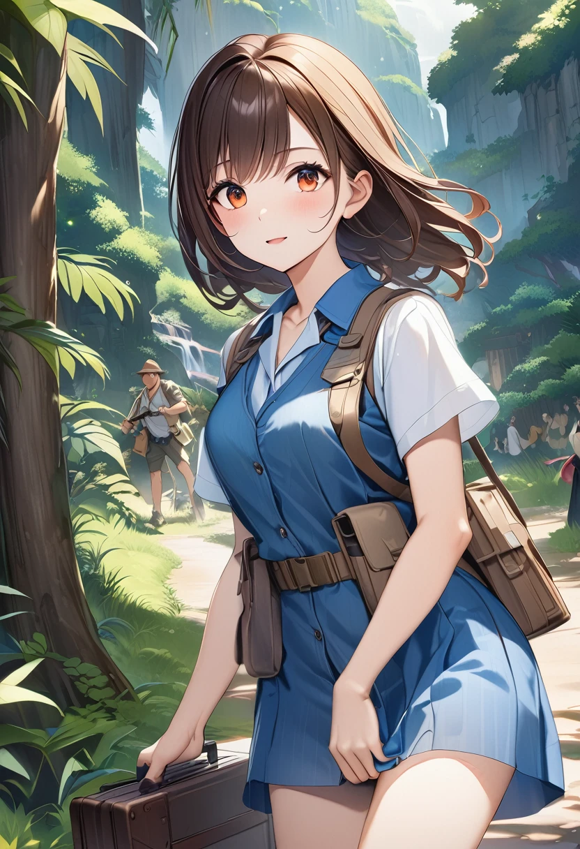 score_9, score_8_superior, score_7_superior, score_6_superior, score_5_superior, score_4_superior, BREAK、Highest quality:1.2、masterpiece、Highly detailed CG unit wallpaper、High resolution、BREAK、Jungle Adventure、Subtropical plants、Mysterious Jungle、Wilderness、Explorer's attire、Sharp Eyes、One Girl、Walking、Densely grown grass、
