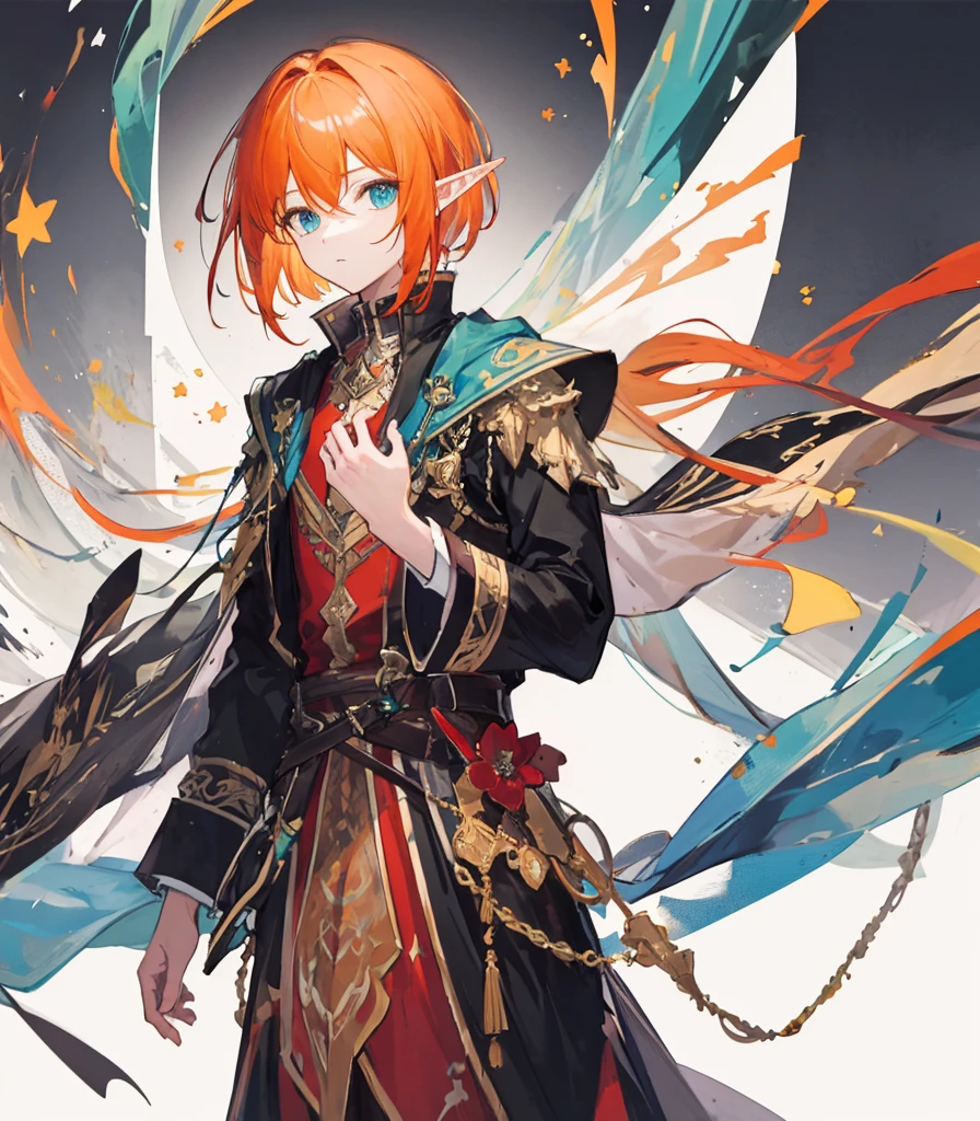 ((Highest quality)), ((masterpiece)), male,Bob Head,Orange hair,Elf