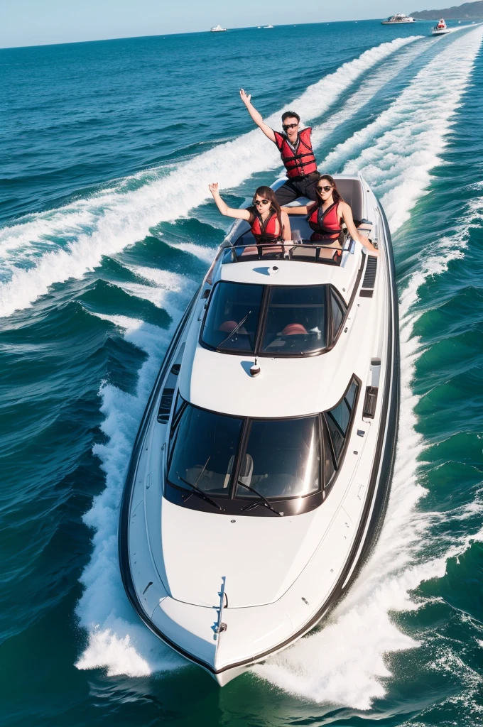 Man riding a speedboat with girls