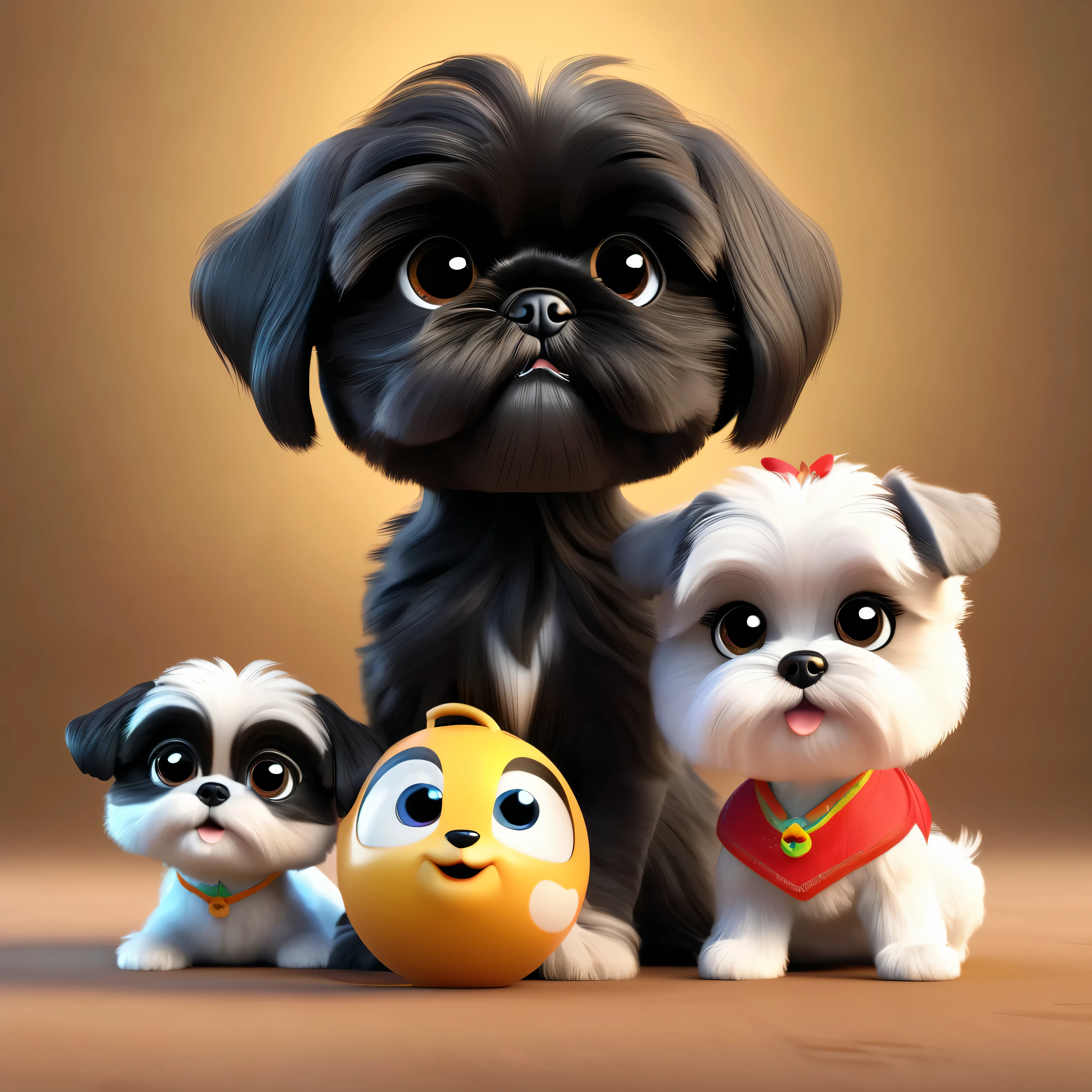 2 Adorable small black Shih Tzu puppies playing Disney background 3d cartoon 3d render disney pixar styleundefined, undefined, undefined, undefined, undefined, undefined, undefined, undefined,