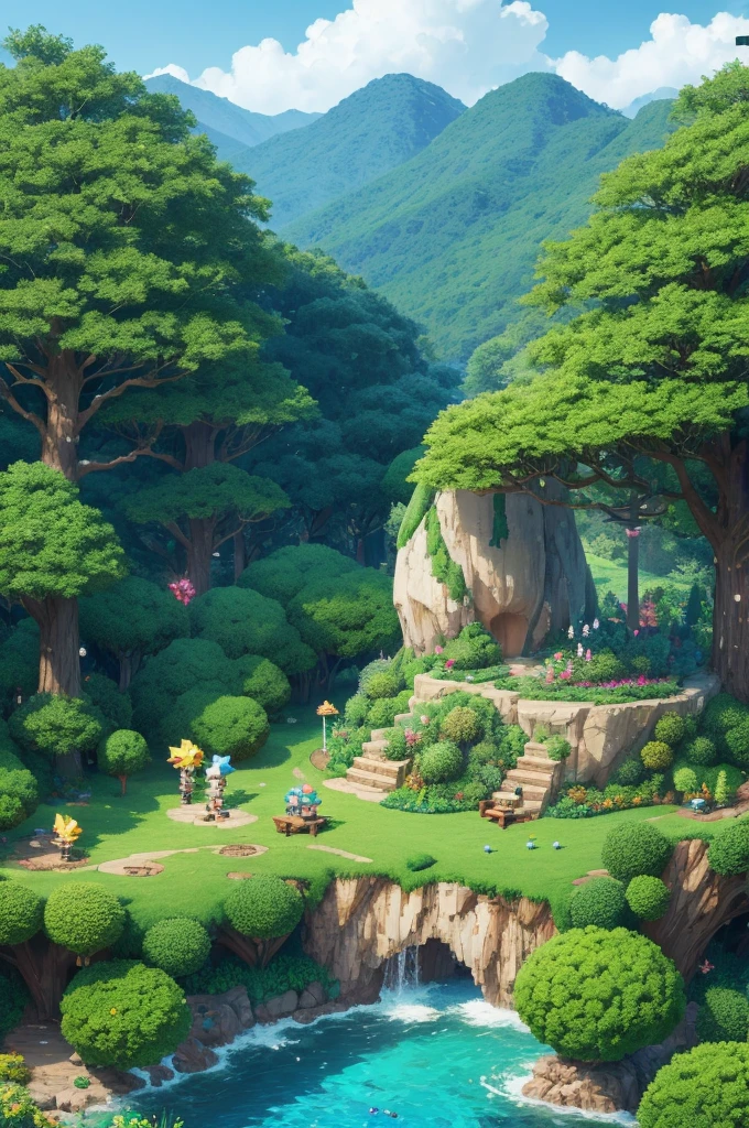 A pixel pokemon forest with a title (pokémon bizadex)