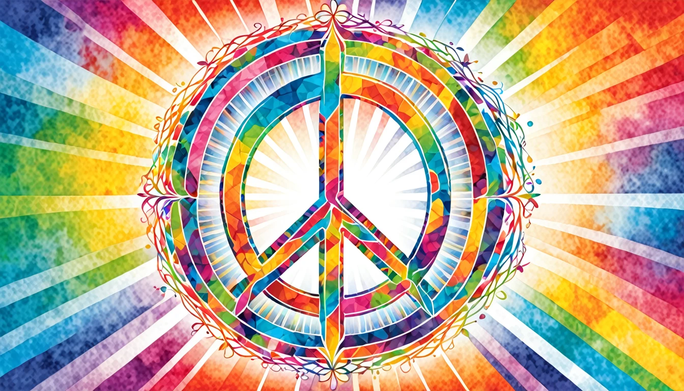 The whole is divided horizontally into three parts in raster color,Peace sign in the center