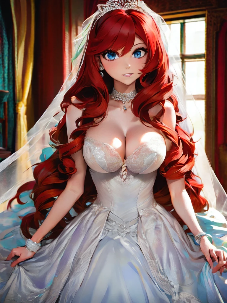 1girl, masterpiece, highres, sonicedges_rias_gremory,long red hair, ((wedding dress, room, bridal lingerie, wedding theme))