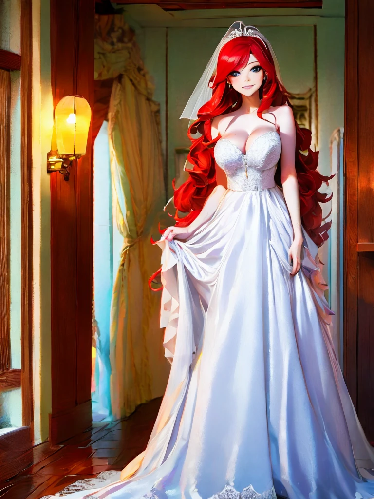 1girl, masterpiece, highres, sonicedges_rias_gremory,long red hair, ((wedding dress, room, bridal lingerie, wedding theme))