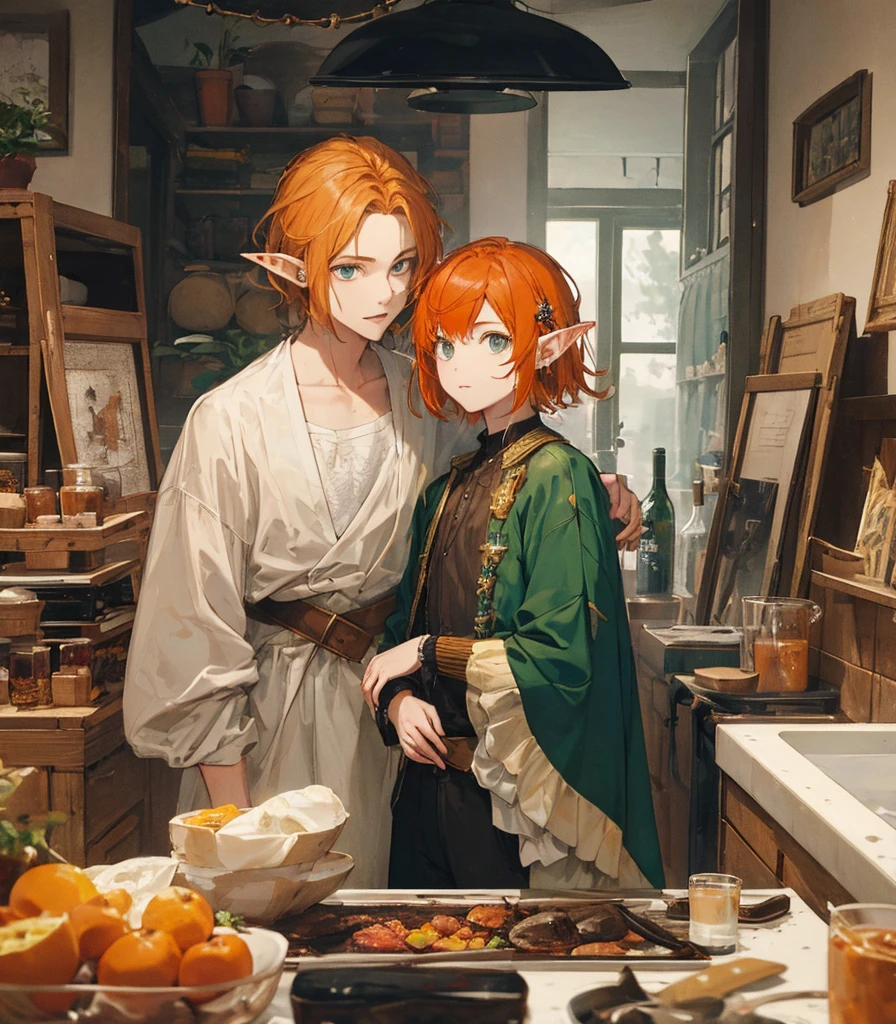 ((Highest quality)), ((masterpiece)), male,Bob Head,Orange hair,Elf