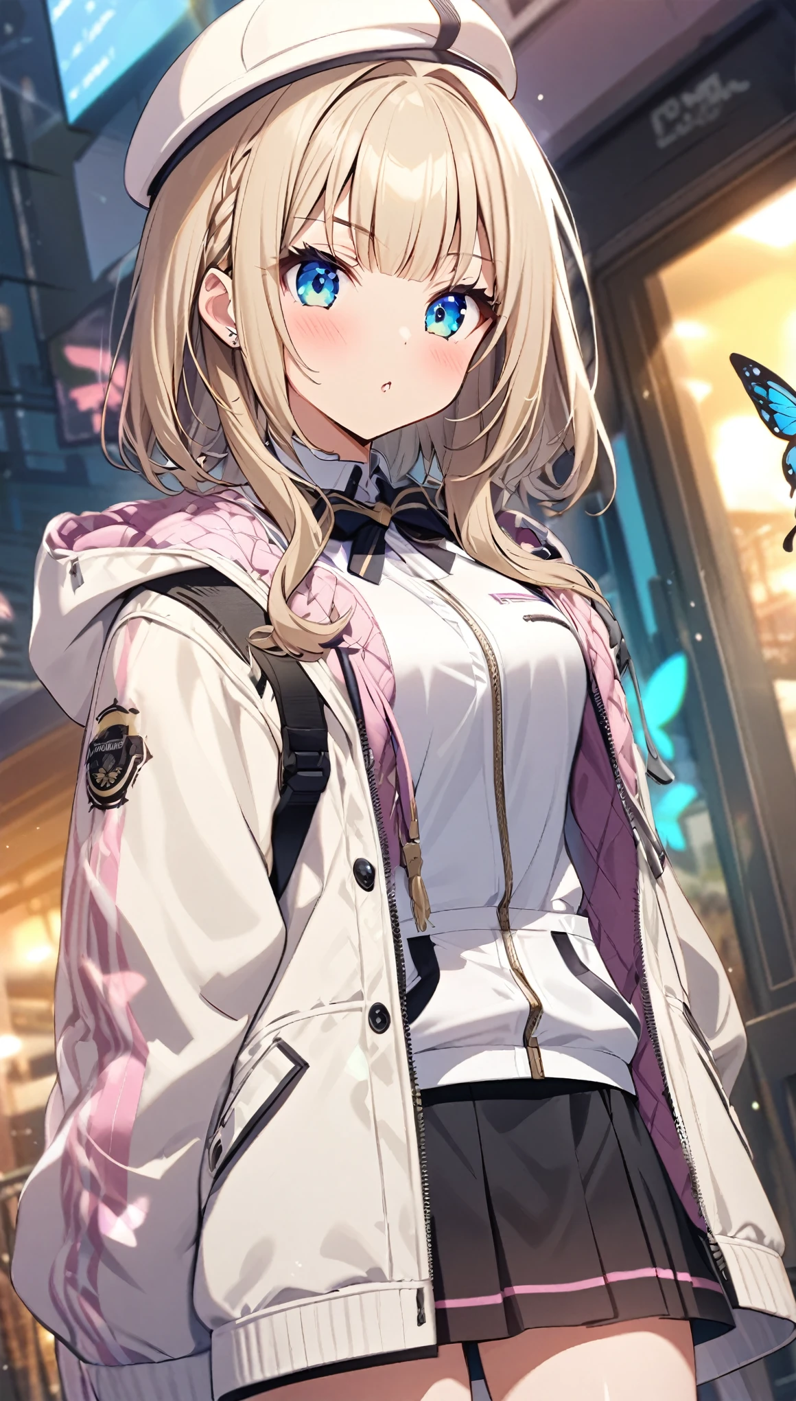Butterflies are flying、1girl, stylish, stylish code, large jacket