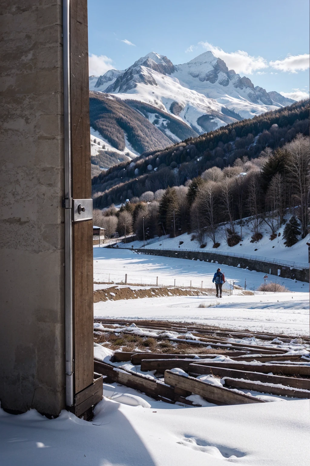 Crée moi 4 personne qui regarde en direction d’une haute montagne