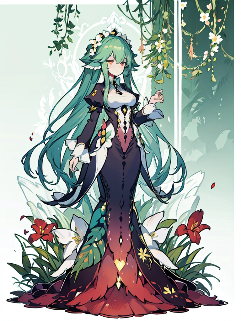 Plant lady, flowers clothes, monster girl, flowers, full body