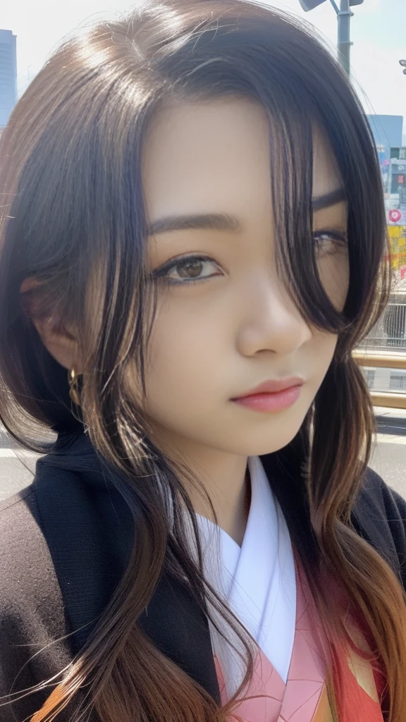 Cute Japanese woman, (16 years old), (Very cute face: 1.3), White moisturized skin,
BREAK,
Fighter, Kung Fu fighter, Idol,
BREAK,
(Wearing cute kimono: 1.3), (Very revealing kimono), Very large earrings, Short length,
BREAK,
(Long hair), (Bangs: 1.2), (Pink hair: 1.3), (Wavy hair), (Gradient color red hair: 1.3), (Red hair tips),
BREAK,
(Realistic: 1.3), Masterpiece, Perfect lighting, (Ultra high resolution), (8K), (Very detailed: 1.4), (From the front), Looking at the camera, Melancholic expression,
BREAK,
(Japanese city streets: 1.2), Tokyo Tower in Japan background,
BREAK,
(Demon Slayer: 1.4),