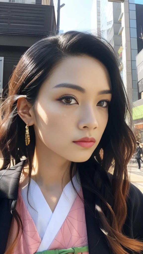 Cute Japanese woman, (), (Very cute face: 1.3), White moisturized skin,
BREAK,
Fighter, Kung Fu fighter, Idol,
BREAK,
(Wearing cute kimono: 1.3), (Very revealing kimono), Very large earrings, Short length,
BREAK,
(Long hair), (Bangs: 1.2), (Pink hair: 1.3), (Wavy hair), (Gradient color red hair: 1.3), (Red hair tips),
BREAK,
(Realistic: 1.3), Masterpiece, Perfect lighting, (Ultra high resolution), (8K), (Very detailed: 1.4), (From the front), Looking at the camera, Melancholic expression,
BREAK,
(Japanese city streets: 1.2), Tokyo Tower in Japan background,
BREAK,
(Demon Slayer: 1.4),
