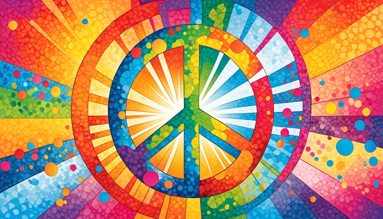 The whole is divided horizontally into three parts in raster color,Peace sign in the center