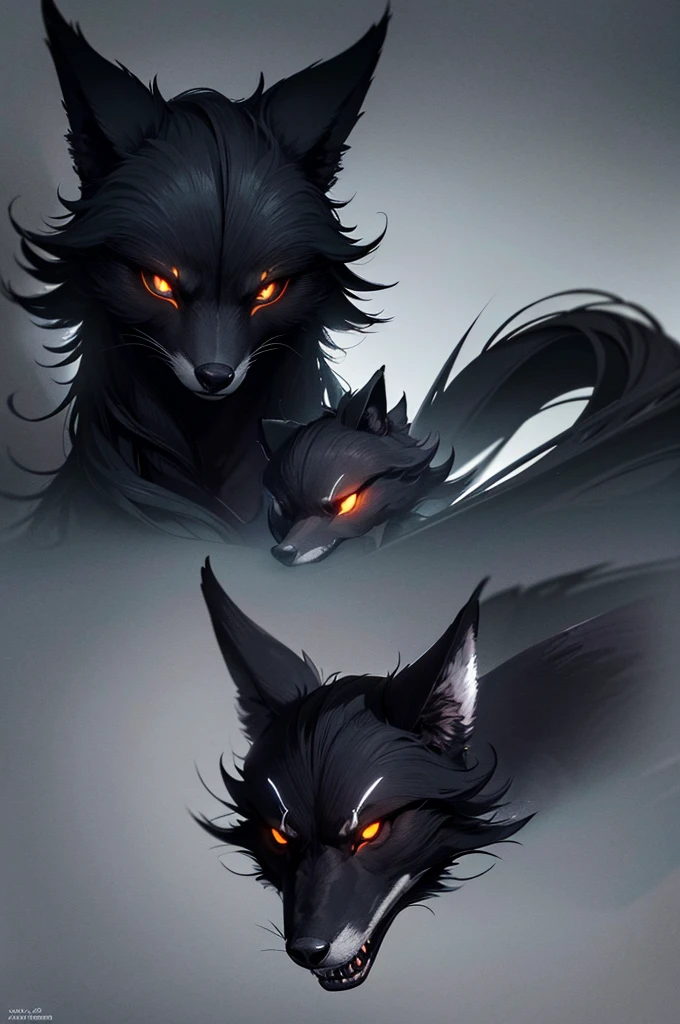 A black fox creature with a fox skull for a face, highly detailed, intricate anatomy, glowing eyes, sharp teeth, dark fantasy, cinematic lighting, moody atmosphere, muted color palette, dramatic pose, 8k, photorealistic, award winning digital art