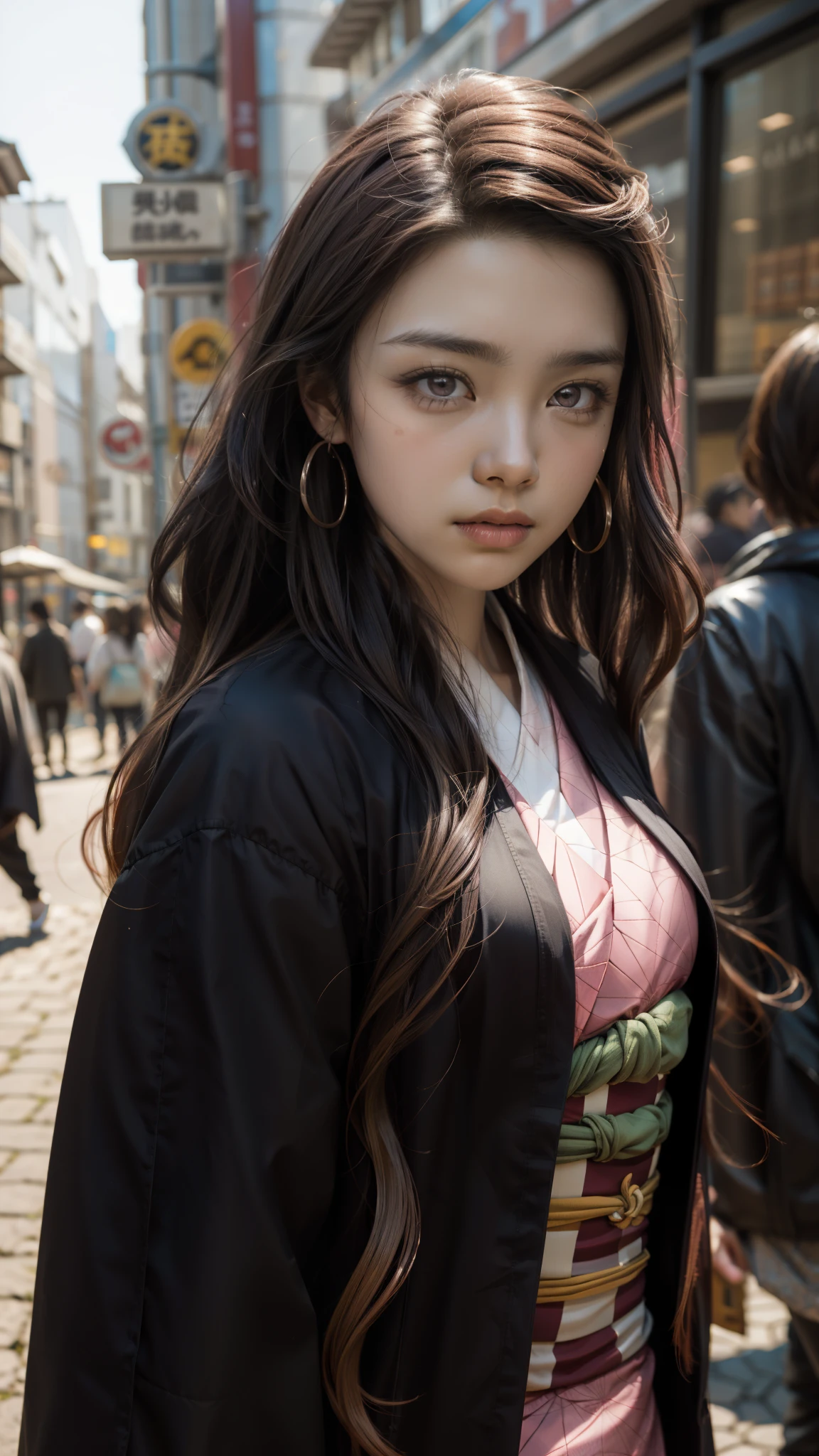 Cute Japanese woman, (16 years old), (Very cute face: 1.3), White moisturized skin,
BREAK,
Fighter, Kung Fu fighter, Idol,
BREAK,
(Wearing cute kimono: 1.3), (Very revealing kimono), Very large earrings, Short length,
BREAK,
(Long hair), (Bangs: 1.2), (Pink hair: 1.3), (Wavy hair), (Gradient color red hair: 1.3), (Red hair tips),
BREAK,
(Realistic: 1.3), Masterpiece, Perfect lighting, (Ultra high resolution), (8K), (Very detailed: 1.4), (From the front), Looking at the camera, Melancholic expression,
BREAK,
(Japanese city streets: 1.2), Tokyo Tower in Japan background,
BREAK,
(Demon Slayer: 1.4),