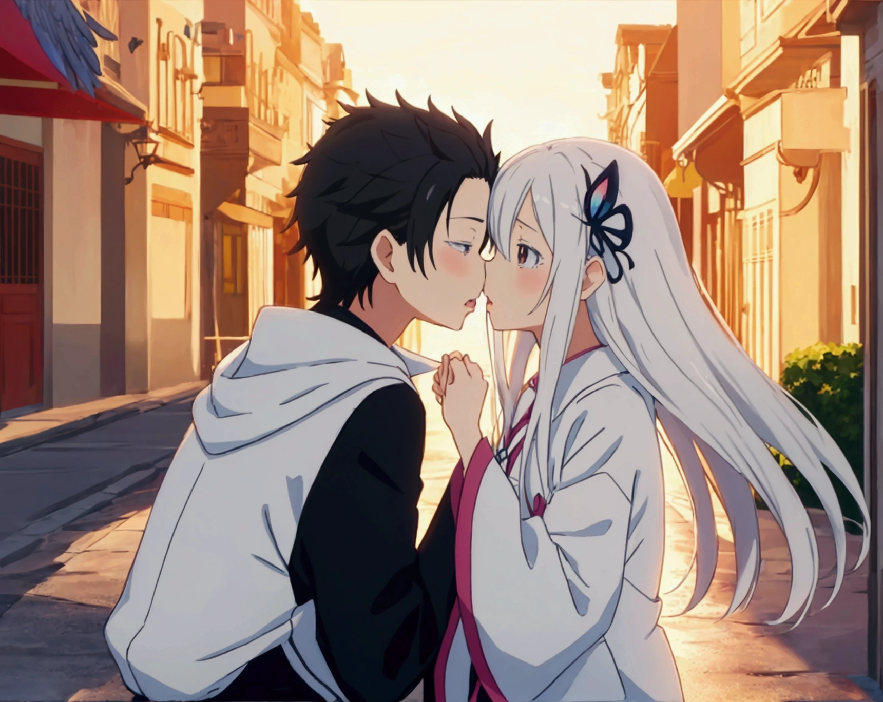 
anime, kids, kids cute, couple kissing in the sky with birds flying overhead, kissing together cutely, romanticism lain, shoujo romance, sakimi chan, lovely kiss, kissing together, anime picture, in love, kissing, romantic!!!, anime, re:zero, echidna, subaru, making love, cute anime, beautiful anime, anime!!, anime wallaper, cielo hermoso, lagrimas de felicidad en la niña, echidna niña, pelo blanco, cejas gruesas blanca.