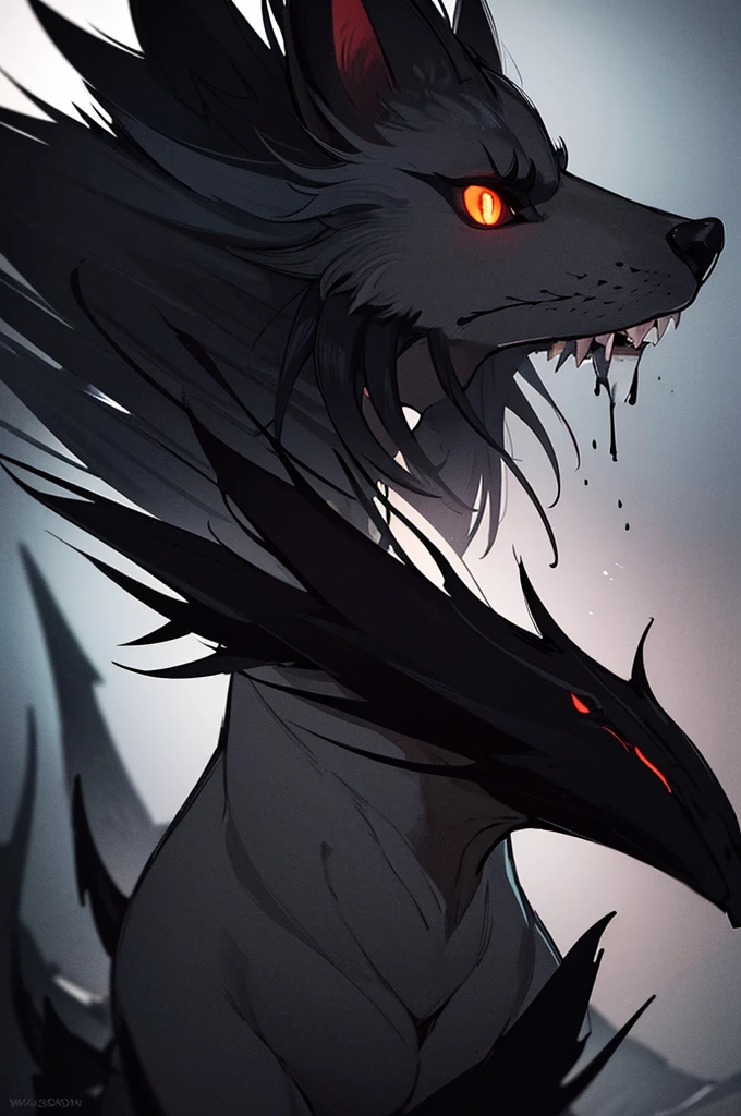 A black fox creature with a fox skull for a face, highly detailed, intricate anatomy, glowing eyes, sharp teeth, dark fantasy, cinematic lighting, moody atmosphere, muted color palette, dramatic pose, 8k, photorealistic, award winning digital art
