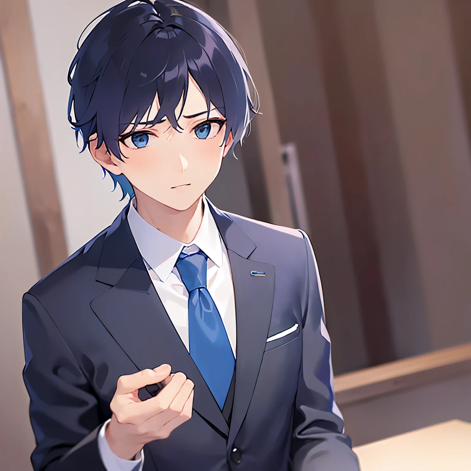 (looking away:1.5), upper body、
masterpiece、Highest quality、
(25-year-old male:1.5) and(Black short hair) and (blue eyes),
(suit:1.5) and (Blue tie)(suit:1.5) and (Blue tie)、
Serious,blush,typing,The background is the conference room、(alone:1.5)