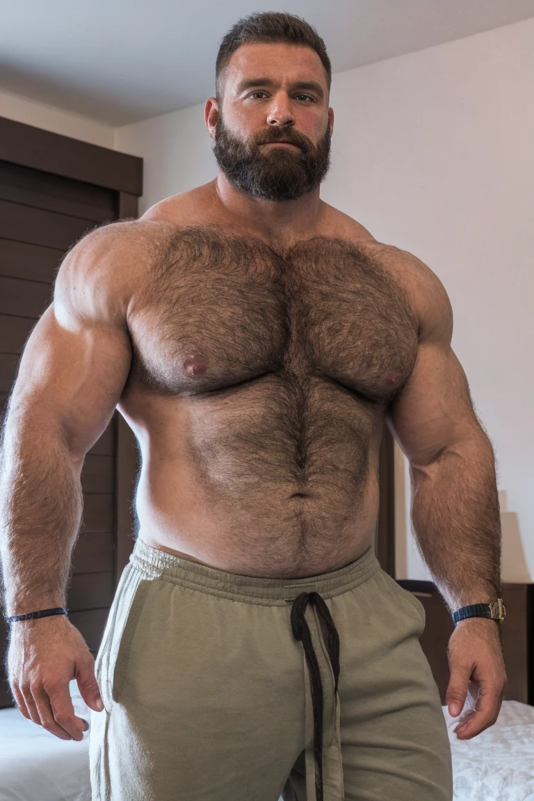 8KUHD Very HIGH RESOLUTION HDR Very Extremely Realistic Very Detailed High Quality 8K HDR Very Realistic photograph featuring a 46 year old daddy rugged bodybuilder muscle bears man, 8K very realistic detailed hairy, 8K very realistic beared big daddy muscle bear, and 8K very realistic detailed rugged burly man in shorts. 8K Very Realistic legs, 8K very realistic hair, 8K very realistic beards, 8K very realistic thick chubby fat neck, 8Kvery realistic neck lines, 8K very realistic detailed neck, 8K very realistic belly, 8K very realistic burly chest, 8K very realistic detailed hairy burly strong chest and arms, 8K very realistic detailed hairy burly strong chest and arms, 8K very realistic pecs, 8K very realistic burly muscle bear body, 8K very realistic , 8K very realistic burly muscle bear body, 8K very realistic face, 8K very realistic detailed face, 8K very realistic eyes, 8K very realistic detailed eyes, 8K very realistic pupils, 8K very realistic detailed pupils, 8K very realistic head, 8K very realistic waist, 8K very realistic facial features, 8K very realistic burly arms, 8K very realistic elbows, 8K very realistic hands, 8K very realistic pecs, 8K very realistic belly, 8K very realistic human man body, 8K very realistic bellybutton, 8K very realistic wrists, 8K very realistic fingers, 8K very realistic fingernails, 8K very realistic shoulders, 8K very realistic mouth, 8K very realistic lips, 8K very realistic mens clothing, 8K very realistic detailed mens clothing. 8K HDR Very Realistic Hairy Bearded Burly Muscle bear Photoshoot, 8K A very realistic burly muscle bear man in a bedroom, 8K HDR Very Realistic Intricately Detailed, 8K HDR very realistic detailed bedroom surroundings, 8K HDR very realistic surroundings lighting, No Deformities, captured with a 85mm lens, 8K HDR Very Ultra Realistic and 8K HDR Very Realistic Photograph, 8K HDR Clear HDR Quality full with very realistic real details