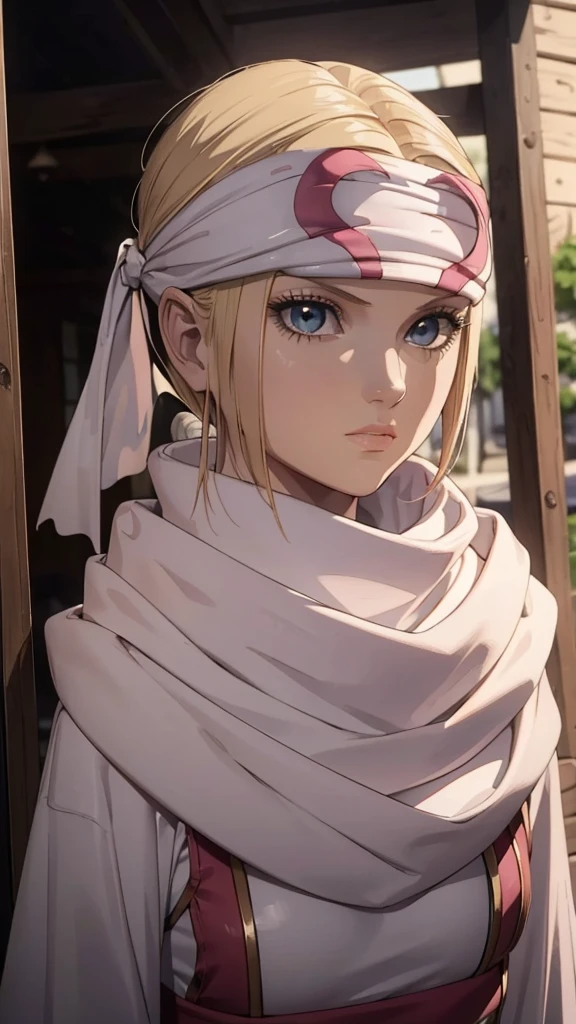 masterpiece), best quality, high resolution blonde 1girl bob cut medium hair standing alone cowl headband profile image looking at viewer beautiful eyes beautiful face extremely detailed pink clothing girly intense staring
