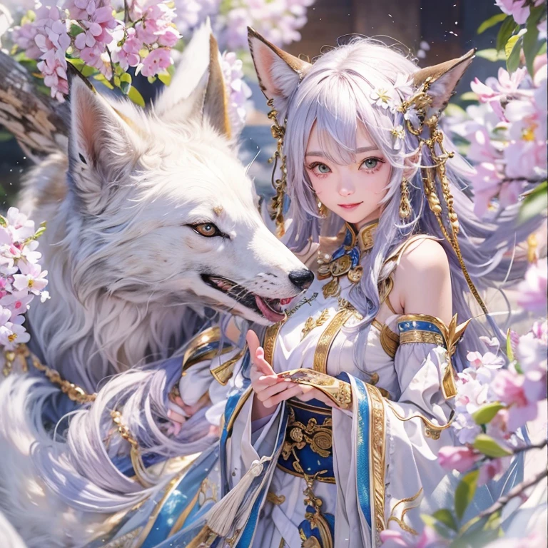Hiding in an ancient shrine、Hair Flow、 ((Highest quality、masterpiece、8k、Best image quality、Ultra-high resolution、Award-winning works)、(Accurate anatomy:1.1)、(Look at me and smile:1.1)、Shining fair skin with Ultra-high resolution、The most detailed face、Ultra-high resolution detailed face、Ultra-high resolutionの髪の毛、(Ultra-high resolutionの煌めく瞳:1.1)、Beautiful face drawn in every detail、(Blurred Background:1.1)、Ancient maiden costume, Chest to chest, tattoo、Other than white fox