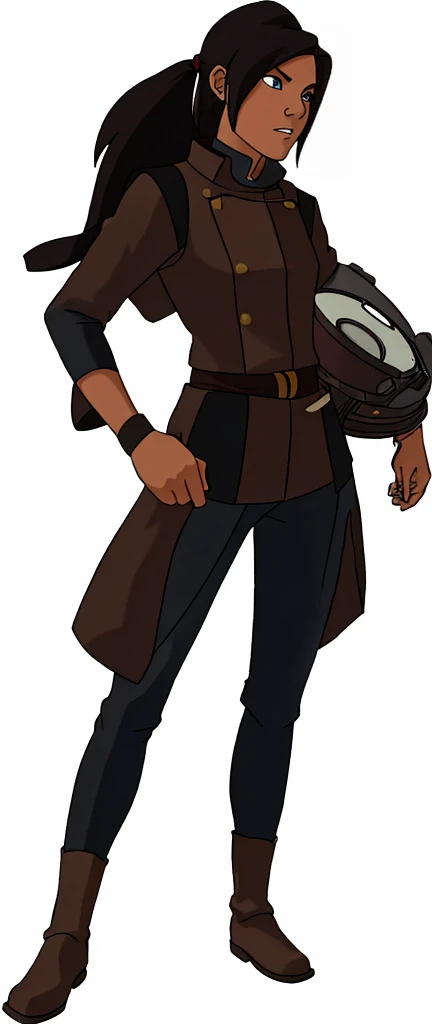  * Yuma wears a sturdy, earth-toned canvas jerkin with metal clasps and leather lining, similar to what a working-class Earth Kingdom citizen might wear.
 * Beneath the jerkin, she has on a soft, light blue undershirt made from breathable air nomad silk.
 * Yuma’s trousers are dark brown, fitted at the ankles to accommodate her earthbending boots. These boots are reinforced with metal plates on the soles and toes for added protection when manipulating earth.
Gadgets:
 * Yuma’s inventions are her signature. She adorns her outfit with various pouches and straps to carry her gadgets.
 * A goggles-like contraption rests on her forehead. These aren’t ordinary goggles; they’re earth-sifting lenses that allow Yuma to analyze the composition of nearby earth, helping her determine the best material for her inventions.
 * A metal band wraps around her upper arm, incorporating various buttons and dials. This is her earthbending amplifier, a device of her own creation that allows her (a non-bender) to manipulate small amounts of earth with the help of earthbending principles and her own ingenuity.