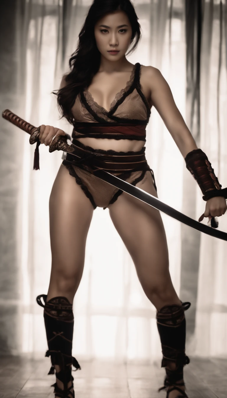 Samurai Swordsman woman In underwear Full body sexy underwear Full body sexy
