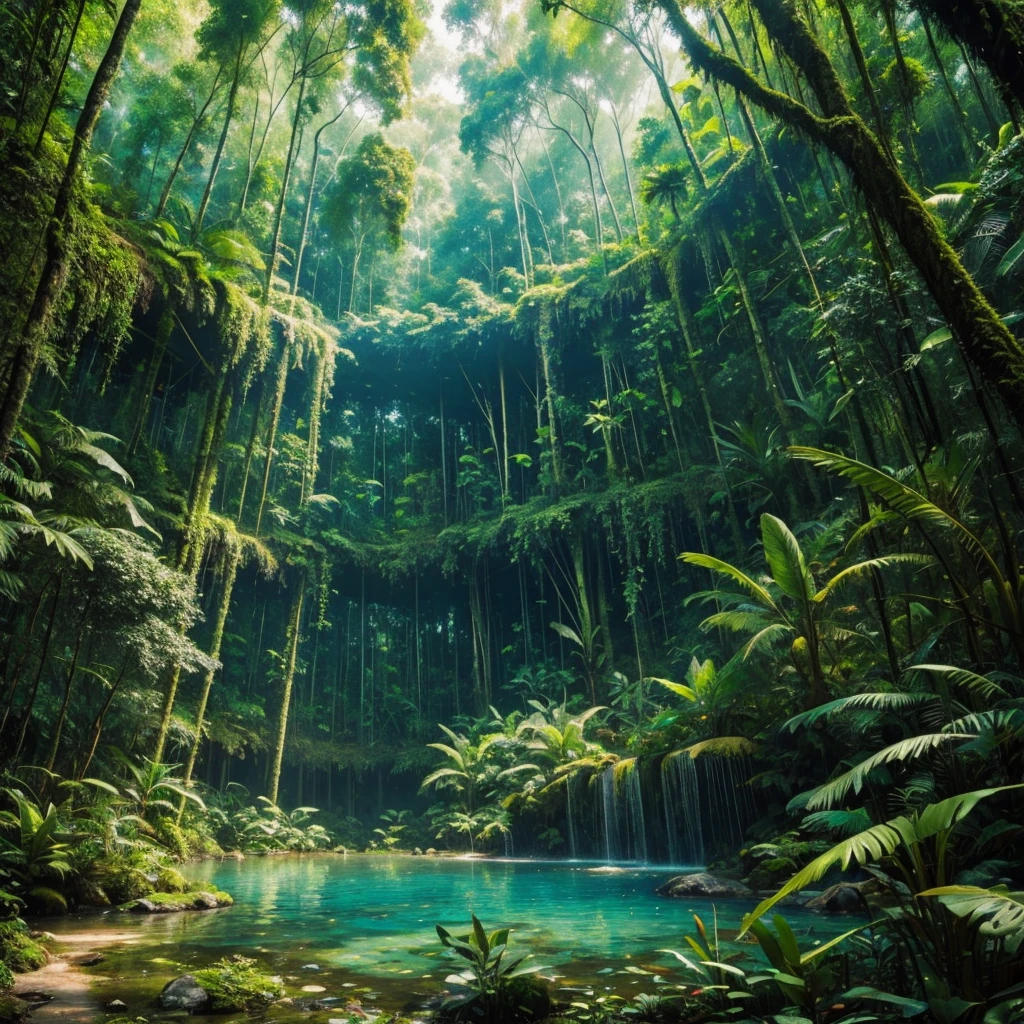 Masterpiece, ultra detailed, beautiful,Super Saturation, jungle adventure,dense forest, arcadia