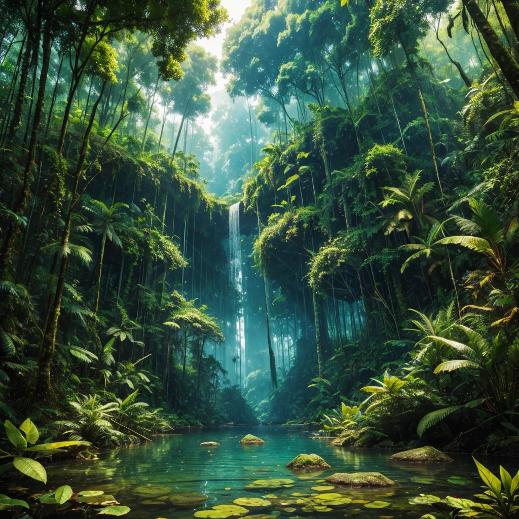 Masterpiece, ultra detailed, beautiful,Super Saturation, jungle adventure,dense forest, arcadia