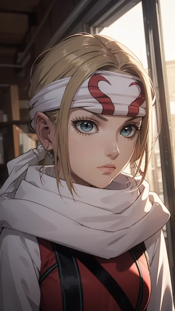 masterpiece), best quality, high resolution blonde 1girl bob cut medium hair standing alone cowl headband profile image looking at viewer beautiful eyes beautiful face extremely detailed pink clothing girly intense staring