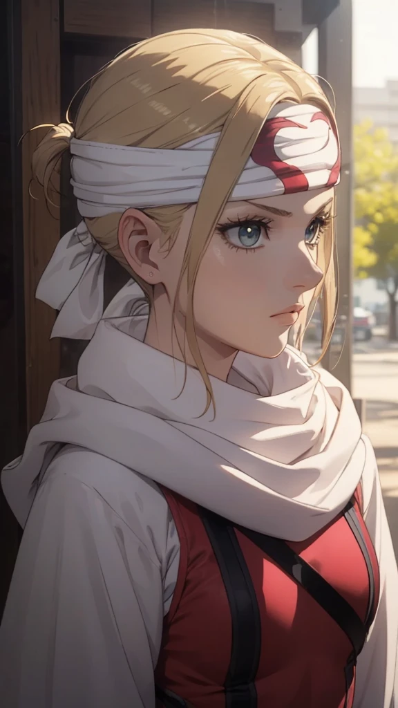 masterpiece), best quality, high resolution blonde 1girl bob cut medium hair standing alone cowl headband profile image looking at viewer beautiful eyes beautiful face extremely detailed pink clothing girly intense staring