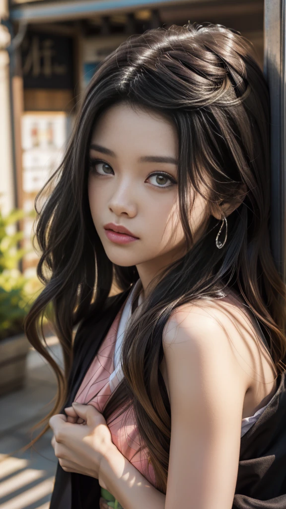 Cute Japanese woman, (), (Very cute face: 1.3), White and moisturized skin,
BREAK,
Fighter, Kung Fu fighter, Idol,
BREAK,
(Wearing cute kimono: 1.3), (Very revealing kimono), Very large earrings, Short length,
BREAK,
(Long hair), (Bangs: 1.2), (Black hair), (Wavy hair), (Gradient pink hair: 1.3), (Red tips),
BREAK,
(Realistic: 1.3), Masterpiece, Perfect lighting, (Ultra high resolution), (8K), (Very detailed: 1.4), (From the front), Looking at the camera, Melancholic expression, (Full body),
BREAK,
(Japanese city streets: 1.2), Japan's Tokyo Tower background,
BREAK,
(Demon Slayer: 1.4),