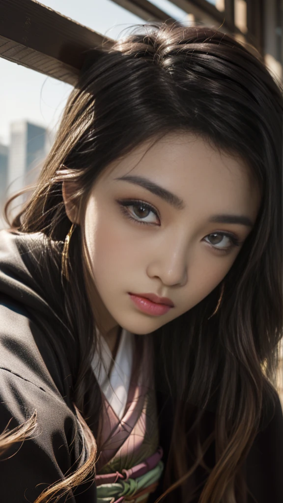 Cute Japanese woman, (16 years old), (Very cute face: 1.3), White and moisturized skin,
BREAK,
Fighter, Kung Fu fighter, Idol,
BREAK,
(Wearing cute kimono: 1.3), (Very revealing kimono), Very large earrings, Short length,
BREAK,
(Long hair), (Bangs: 1.2), (Black hair), (Wavy hair), (Gradient pink hair: 1.3), (Red tips),
BREAK,
(Realistic: 1.3), Masterpiece, Perfect lighting, (Ultra high resolution), (8K), (Very detailed: 1.4), (From the front), Looking at the camera, Melancholic expression, (Full body),
BREAK,
(Japanese city streets: 1.2), Japan's Tokyo Tower background,
BREAK,
(Demon Slayer: 1.4),